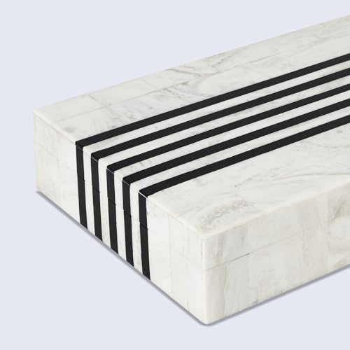 Handicrafts Home Large Decorative Storage Box with Lid – Black White Modern Storage Box, Remote Control Organizer for Coffee Table, Console & Living Room Decor – Mono Sprint 12 x 6 x 2 Handicrafts Home