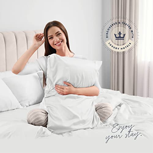 BELADOR Silky Soft King White Sheet Set -Luxury 6 Piece Bed Sheets for King Size Bed, Secure-Fit Deep Pocket Sheets with Elastic, Breathable Hotel Sheets & Pillowcase Set, Wrinkle Free Oeko-Tex Sheet