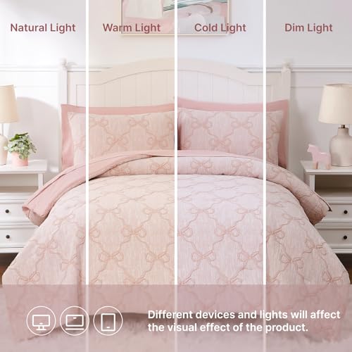 Wink Deer Twin Comforter Set with Sheets for Girls-5 Pieces Twin Bedding Sets with Pink Comforter, Sheets, Pillowcase & Sham for Kids (Pink Diamond, 66" X 86") Wink Deer