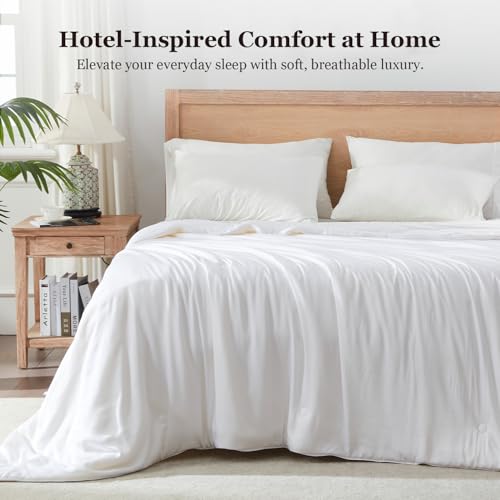 Globon Cooling Comforter Oversized King,Lightweight Summer Comforter for Hot Sleepers,Ultra Soft Bamboo Viscose Fabric, Breathable & Moisture Wicking,Soy Fiber Blend Fill, White Globon