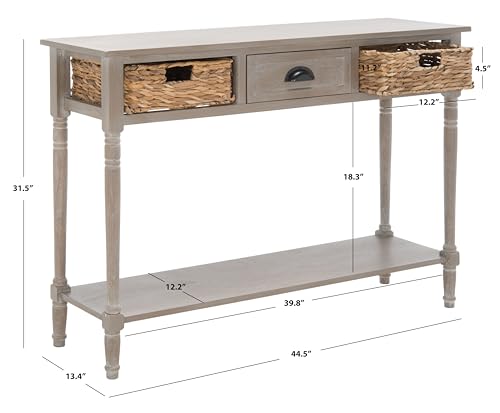 SAFAVIEH Home Collection – Christa White Wash Console Table with Rattan Drawers & Shelf, Coastal Cottage Storage Console, Vintage Design (AMH5737E) SAFAVIEH