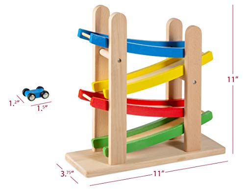 Play22 Wooden Car Ramps Race - 4 Level Toy Car Ramp Race Track Includes 4 Wooden Toy Cars - My First Baby Toys - Toddler Race Car Ramp Toy Set is A Great Gift for Boys and Girls - Original by Play22 Play22