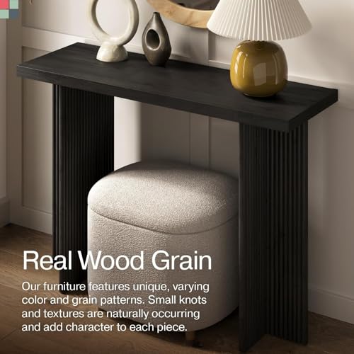 Fluted Console Table - Small Entry Desk for Narrow Spaces - Modern, Mid-Century Home Decor - Living Room Furniture - Solid Wood Entryway Table - Fluted Cross Bass and Rectangular Top (Black) Stead