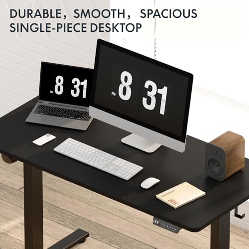 FLEXISPOT EN2 Standing Desk Height Adjustable Desk 48x24'' Whole-Piece Desktop Electric Sit Stand Up Desk with Desk Clamp Power Strip, Cable Management (Black Frame + 48" Black Table Top) FLEXISPOT
