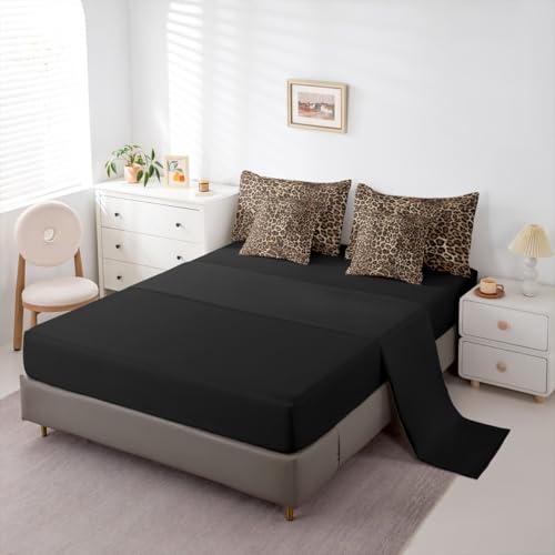 Erosebridal Leopard Print 7 Piece Bedding Set Queen Cheetah Decor Comforter Set with Sheets Geometric Modern Bed in A Bag African Safari Animal Bed Sets with 2 Pillowcases, 2 Throw Pillow Covers Erosebridal