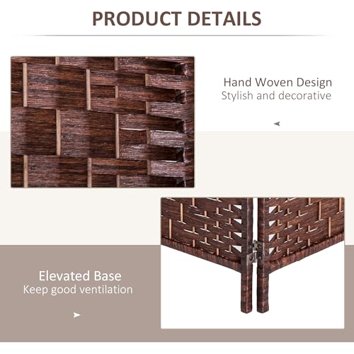 HOMCOM Room Divider, 4 Panel Folding Privacy Screen, 6FT Tall Portable Wicker Weave Partition Wall Divider for Bedroom, Home Office, Brown HOMCOM