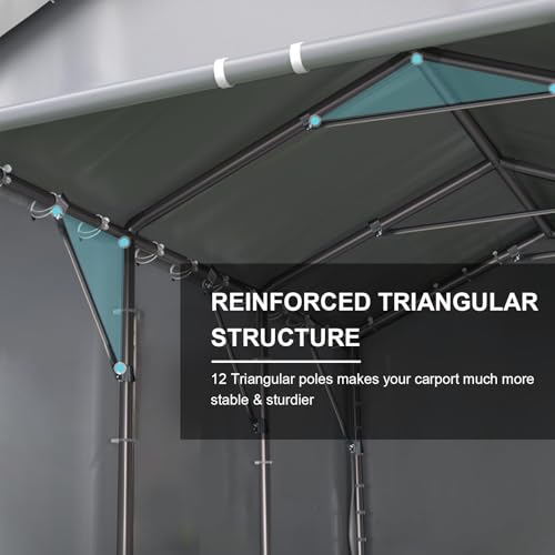 Carport, 10x20ft Heavy Duty Car Port, Portable Garage with Removable Sidewalls & Doors, Carports Canopy Car Shelter with Waterproof Tarp for Car Boat Truck Party (Grey, 10x20 with sidewalls) TANGJEAMER