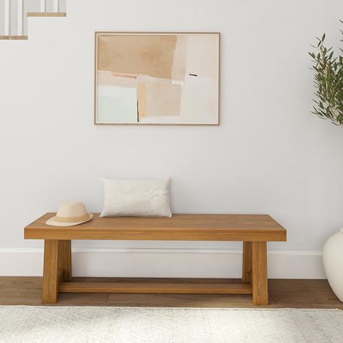 Plank+Beam 60 Inch Farmhouse Dining Bench, Solid Wood Entryway Bench, Wooden Outdoor Bench, Kitchen Dining Seat, Dining Room, Home Office, Living Plank+Beam