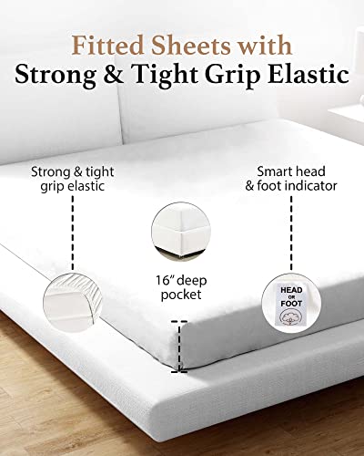 Good Sleep Bedding Twin XL Fitted Sheet - 800 TC Extra Long Twin Sheets for Dorm, 100% Egyptian Cotton Fitted Sheet Twin XL, 16" Deep Pocket, Soft & Breathable, Sateen Weave - White Good Sleep Bedding