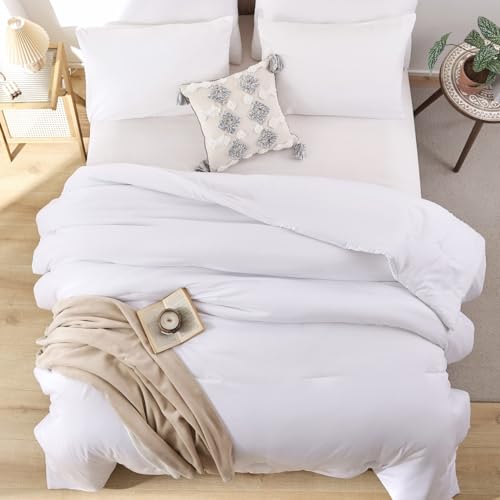 ROSGONIA White Queen Comforter Set, 3pcs(1 Boho White Comforter & 2 Pillowcases) All Season Soft Bedding Lightweight Bedspread Blanket Quilt ROSGONIA