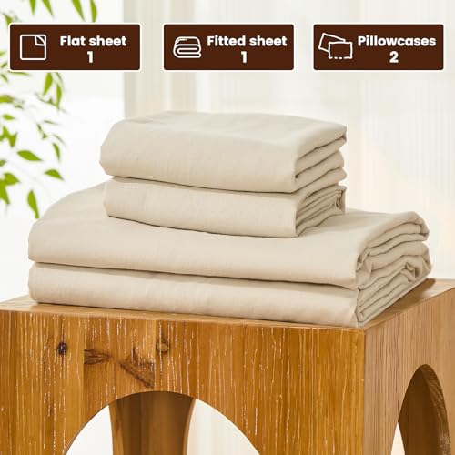 Bedlifes 100% French Pure Linen Sheets Queen Size Breathable and Cooling Flax Sheet Set Soft Durable and Moisture Wicking 16 Inch Deep Pocket-4 Piece(Queen,Linen) Bedlifes