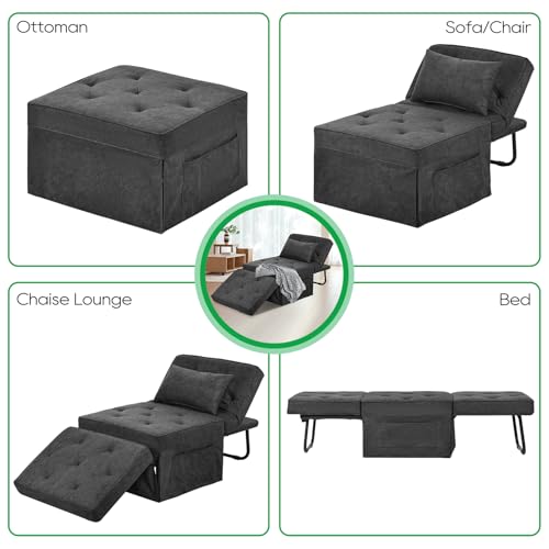 PORWEY Sleeper Chair Sofa Bed, 4-in-1 Convertible Futon Chair Multi-Function Couch Folding Ottoman with Adjustable Backrest for Living Room Apartment Office, No Assembly Required, 29” Width,Dark Gray PORWEY
