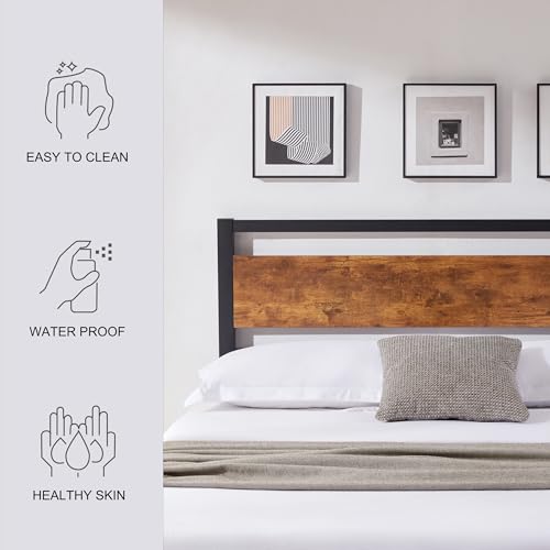 Rustic Solid Wood Full Size Headboard with Metal Frame - Kingfun Kingfun