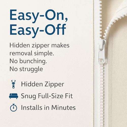 National Allergy 100% Cotton Zippered Futon Cover Full Size - Natural White - Machine Washable Futon Mattress Cover with Zipper, Durable Armless Sofa Bed Covering (54x75) National Allergy
