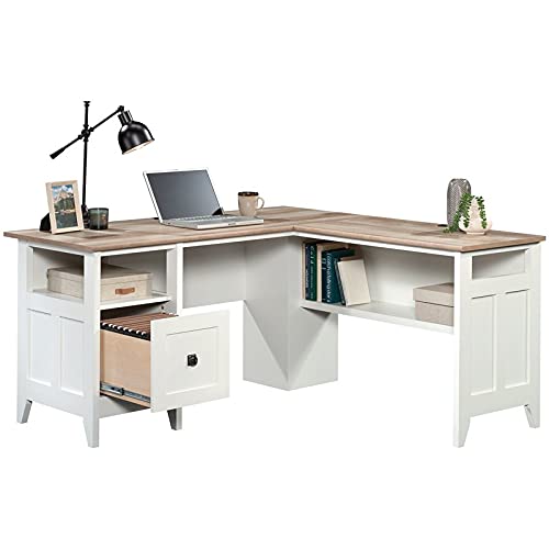 Sauder August Hill L-Shaped Home Office Desk in Soft White, Soft White finish Sauder
