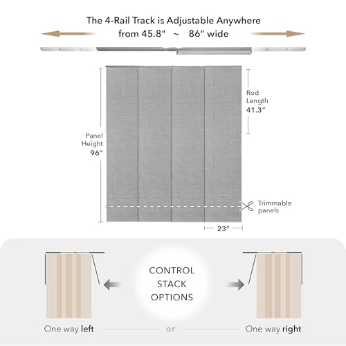 GoDear Design Adjustable Sliding Panel Hanging Room Dividers 45.8"- 86" W x 96" H, Extendable Vertical Blinds for Sliding Glass Doors, Closet Door Blinds Trimmable Fabric Panel Curtain Shades, Airo GoDear Design