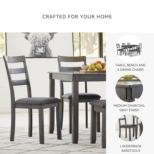 Signature Design by Ashley Bridson 6 Piece Dining Set, Includes Rectangular Dining Table, 4 Ladderback Chairs & Bench, Wood, 36" W x 60.13" D x 30" H, Gray Signature Design by Ashley
