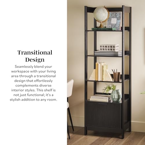 Walker Edison Modern Narrow Open Bookshelf with Drawer – 22 Inch, One-Drawer Black Walker Edison