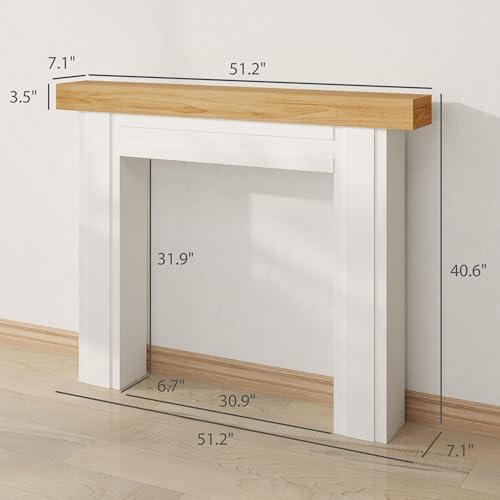 HOMCOM Modern Fireplace Mantel, Freestanding Fireplace Surround with Leg for Electric Fireplaces, 51.2" W x 40.6" H, Natural Wood HOMCOM