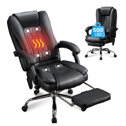 Massage Office Chair with Foot Rest,6 Points Vibration and Heat Ergonomic Executive Desk Chair for Heavy People,500lbs Big and Tall Office Chairs with Reclining High Back for Home Office KWKSV