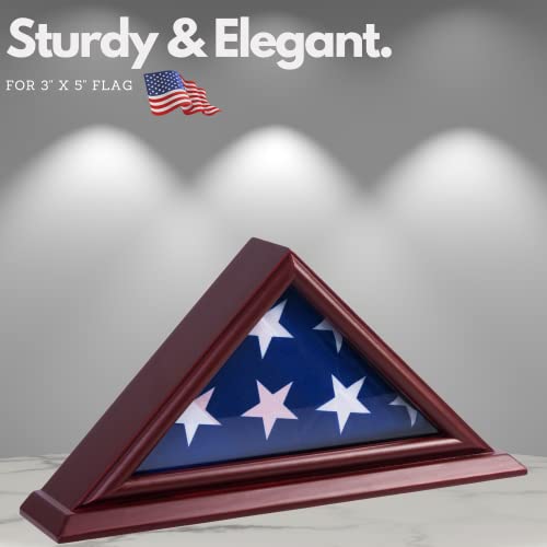 DECOMIL - 3'x5' Flag Display Case | Flag Shadow Box (Not for Burial Funeral Flag), Small Flag Display Case ,Solid Wood, Cherry Finish DECOMIL