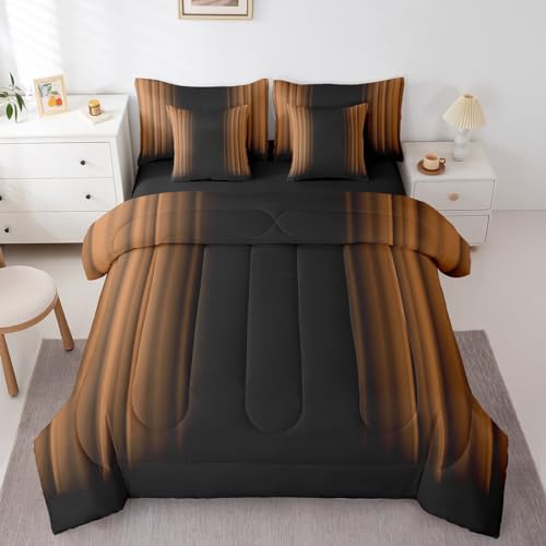 Feelyou Abstract Ombre Comforter Set with Sheets Kids Teens Brown Black 7 Piece Bedding Set Room Decor Twin Size,Reversible Black Feelyou