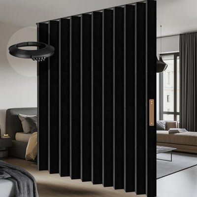 100% Blackout Accordion Room Divider Curtains - with Flexible Ceiling Track Total Privacy Sound Proof Curtains Suitable for Bedroom Patio Sliding Door(Black, W100 x L84, 1 Pack)