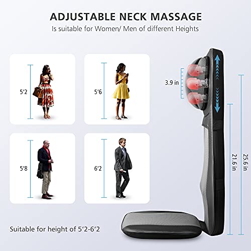 Snailax shiatsu Neck & Back Massager with Heat, Full Back Kneading Shiatsu or Rolling Massage, Massage Chair pad with Height Adjustment, Back Massager for Neck and Shoulder Snailax