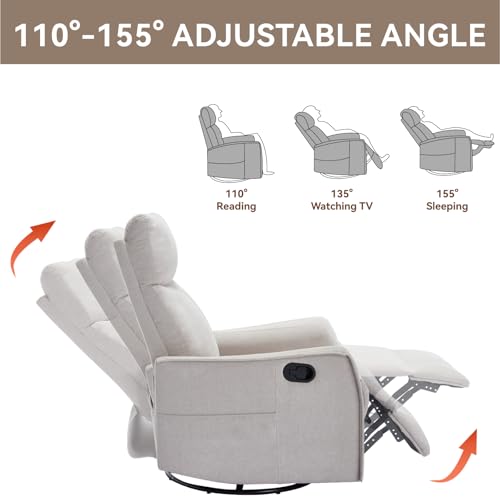 Kolavess Swivel Rocker Recliner Chair for Adults, Nursery Rocking Chair with Heat and Massage, Glider Reclining Chair for Small Space Living Room Bedroom, Beige