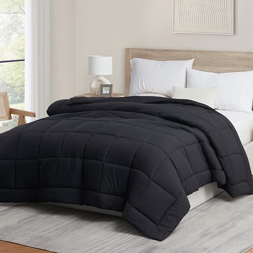 Hearth & Harbor Down Alternative Comforter - All Season Soft Quilted Full Bed Comforter Duvet Insert with Corner Tabs - Full Size Black Hearth & Harbor