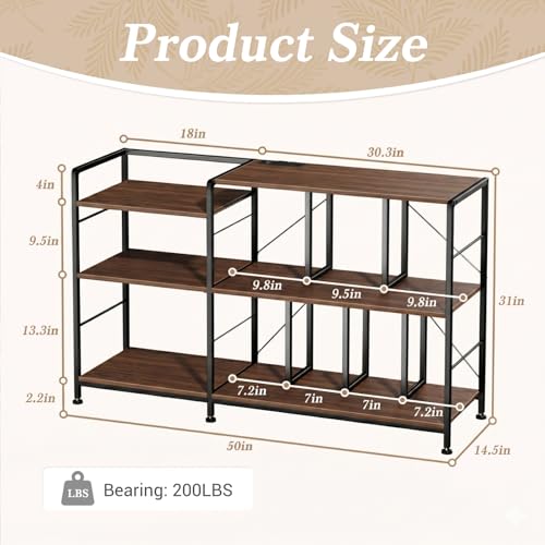 Faesun Record Player Stand with Vinyl Record Storage, Turntable Stand with Power Outlet, Large Record Storage Shelf Holds 500 Albums, Industrial Audio Rack for Living Room Bedroom, Walnut Faesun