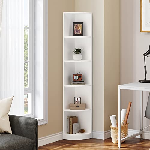 YITAHOME 5-Tier White Corner Bookshelf – Modern Free Standing Display Rack for Living Room and Home Office YITAHOME