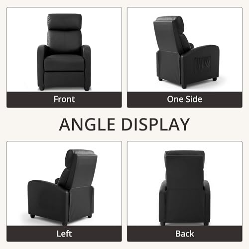 zzlay Leather Recliner Chair for Living Room, Modern Adjustable Home Theater Seating Single Sofa with Adjustable Backrest & Padded Armrests, Manual Push Back Armchair for Small Spaces,Black