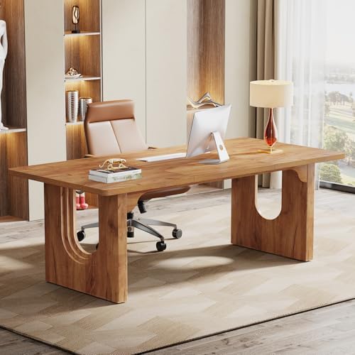 Tribesigns Modern Executive Desk, 70.9" Large Office Computer Desk, Conference Table Meeting Room Table, Simple Workstation Business Furniture for Home Office, Brown Tribesigns
