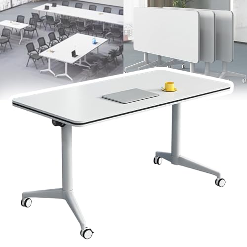 Folding Conference Table with Flip-Top Design, Heavy-Duty Metal Legs & Wheels | Portable Foldable Modular Table for Office Meetings, Training Rooms, Conference Spaces HSHBDDM