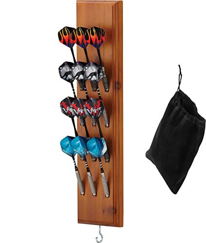 Viper Dart Caddy Solid Wood Wall Mounted Dart Holder / Stand, Displays 4 Sets of Steel or Soft Tip Darts, for all Sisal & Electronic Dartboards, Surrounds & Cabinets, Cinnamon Finish Viper