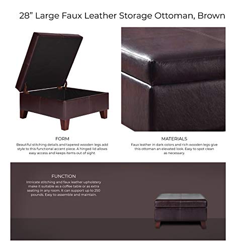 Homepop Home Decor |K2380-E155 | Luxury Large Faux Leather Square Storage Ottoman | Ottoman with Storage for Living Room & Bedroom, Distressed Brown HomePop