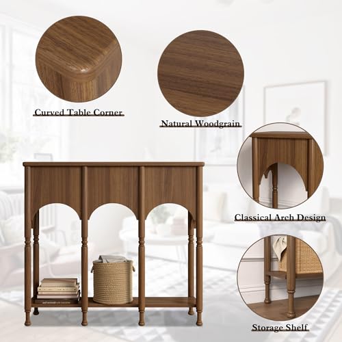 Topbele 40" Console Table with Storage Shelf, Retro Entryway Table, Wooden Sofa Table with Roman-Style Legs for Living Room, Hallway, Brown Topbele