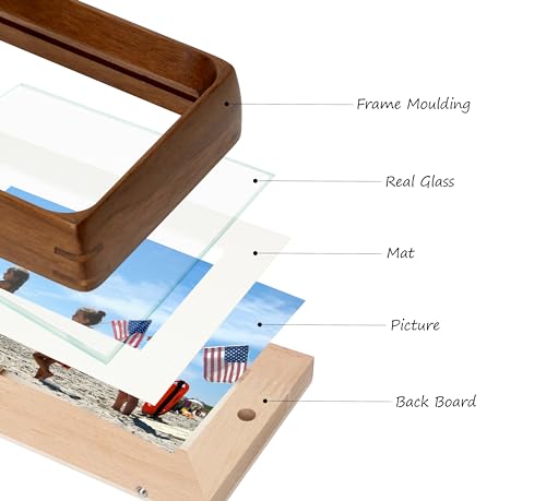 XKIILH 8x10 Picture Frames Walnut Solid Wood with Real Glass Vertical Horizontal Standing Display Photos 5x7/6x8 with Mat or 8x10 Without Mat Lovely Gift for Desk Tabletop Wall Mount H10 XKIILH