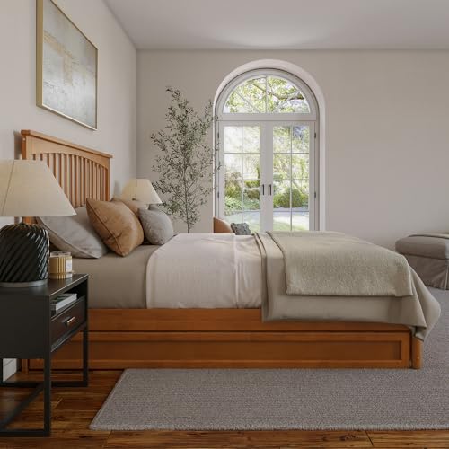 AFI, Everett King Platform Bed with Panel Footboard and Twin XL Trundle, Light Toffee AFI