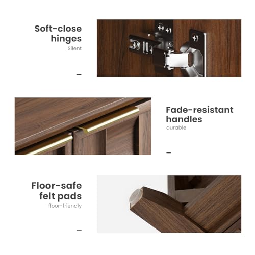 COLAMY Fluted Sideboard Cabinet with Storage – Solid Wood Buffet for Dining Room, Credenza Console with Adjustable Shelves, Walnut Finish, Mid Century Modern Style,Walnut Black COLAMY