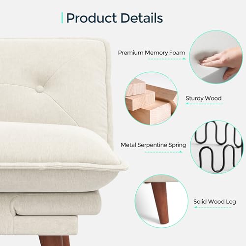 LINSY HOME Futon Sofa Bed, 70" Chenille Futon Couch with Adjustable Backrest Armrest, 3 in 1 Convertible Comfy Loveseat Sleeper Sofa Bed for Small Spaces Dorm Room Apartment Home Office, Beige White LINSY HOME