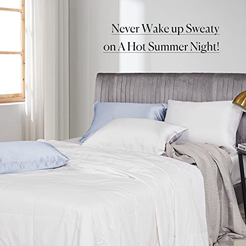 Mommesilk Silk Comforter/Duvet/Quilt, 100% Natural Silk Bedding Blanket, Cool for Summer, Machine Washable White, Full 76x87 Inch Mommesilk