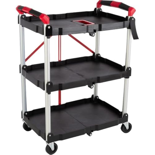 Collapsible Cart - Portable and Lightweight Folding Service Cart with 50lb Capacity Per Shelf - Multi Use Foldable Trolley with Wheels by Stalwart Stalwart