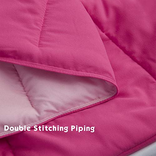 HIG 3pc Pink Queen Size Comforter Set - All Season Reversible Down Alternative Bedding Comforter Set - Quilted Duvet Insert with Corner Tabs - Box Stitched Blanket - Breathable, Soft, Fluffy HIG
