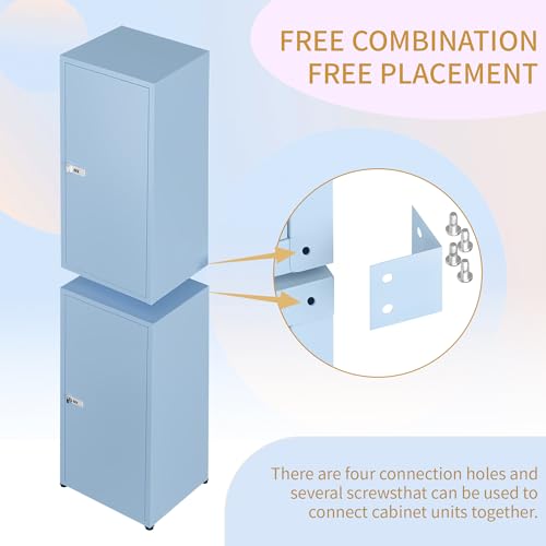 MIOCASA Metal Locker Storage Cabinet with Lock and Shelves,Single Door Lockable Cabinet for Bedroom,School,Kindergarten (Blue) MIOCASA