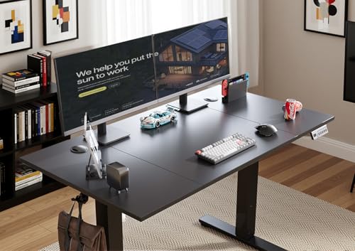 YDN Electric Standing Desk, Adjustable Height Stand up Desk, 48 x 24 Inches Sit Stand Home Office Desks, Black Frame/Black Top YDN