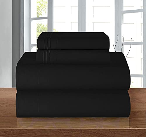 Elegant Comfort Luxury Soft 1500 Premier Egyptian 4-Piece Premium Hotel Quality Wrinkle Resistant Coziest Bedding Set, All Around Elastic Fitted Sheet, Deep Pocket, Twin/Twin XL, Black Elegant Comfort