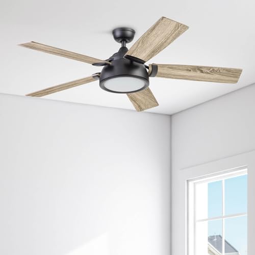 Prominence Home Potomac, 52 Inch Industrial Style Smart Ceiling Fan with Light, Remote Control, Dual Finish Blades, Compatible with Alexa and Google Assistant - 51639-01 (Matte Black) Prominence Home