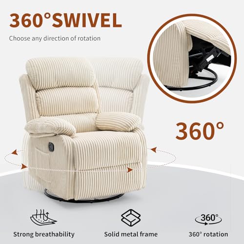 Adult 360° Rocking Recliner Chair,Nursery Rocker Reclining Chair with Side Pocket, a Comfy upholstered Single Sofa Armchair. Suitable for Living Room, Bedroom Nursing use, Velvet Fabric in Beige